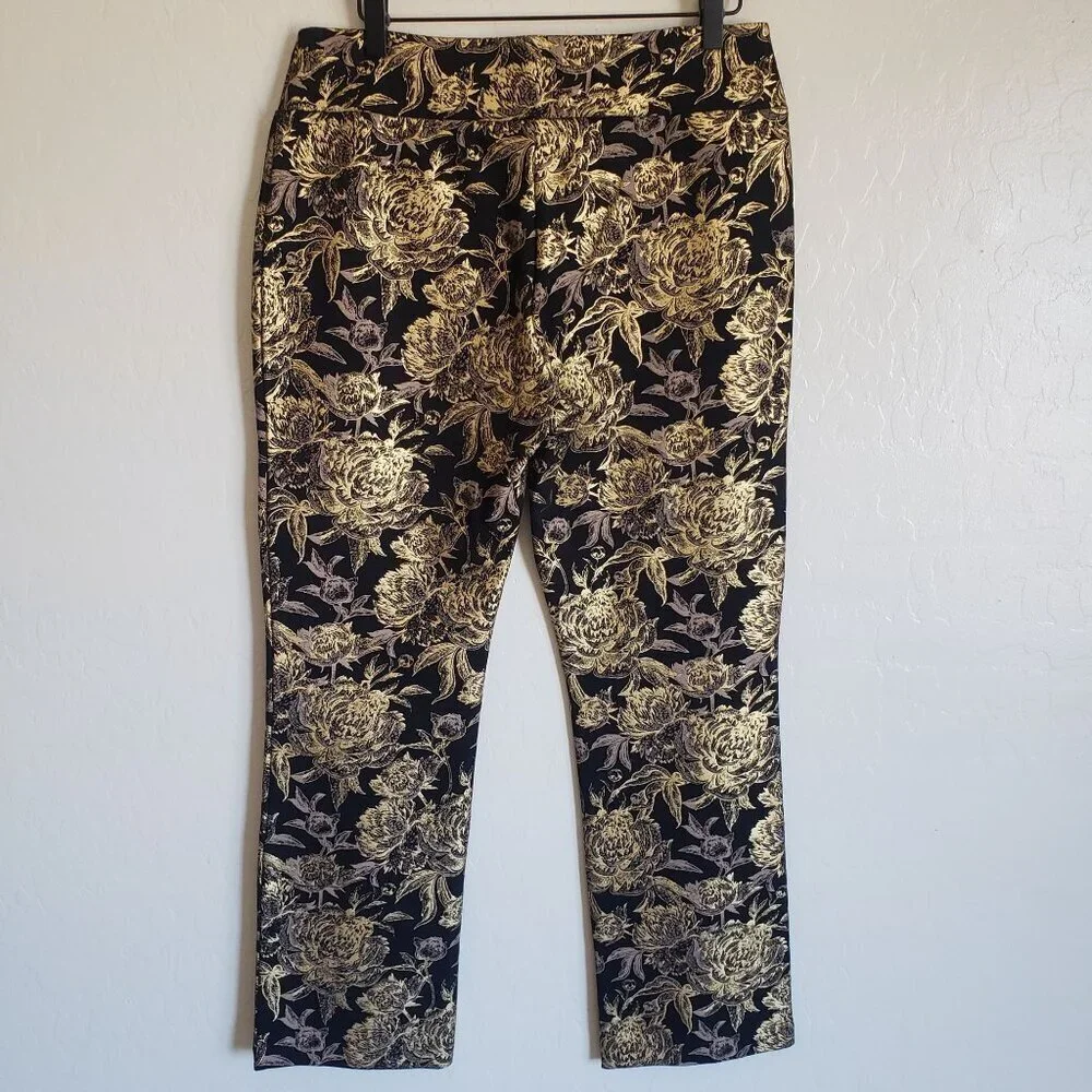 Soft Surroundings Moonstruck Metallic Gold Ponte Knit Pull-On Pant Black Size PM